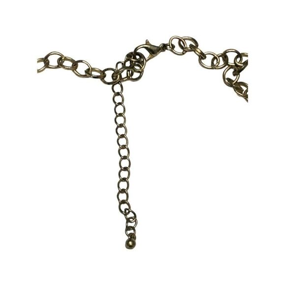 Vintage Olive Green Glass Beaded 2 Tier Chain Gold Tone Statement Necklace 20” - Picture 7 of 8